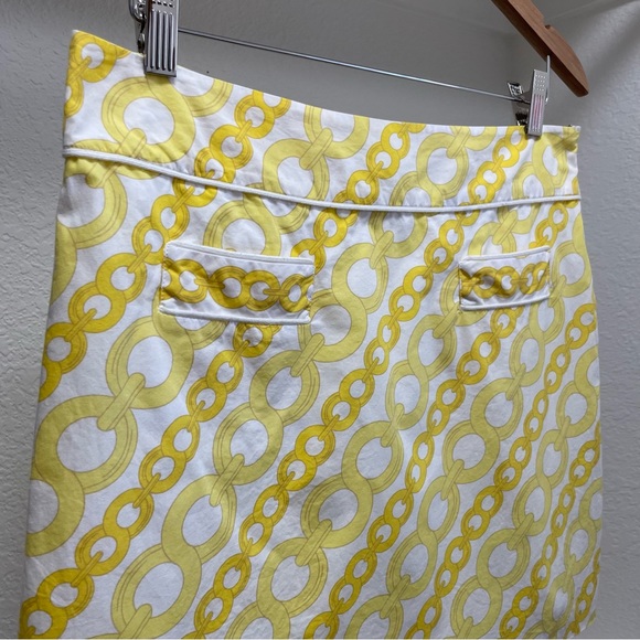 Beth Bowley Yellow Chain Link Cotton Mini Skirt Sz 8 - Picture 3 of 7